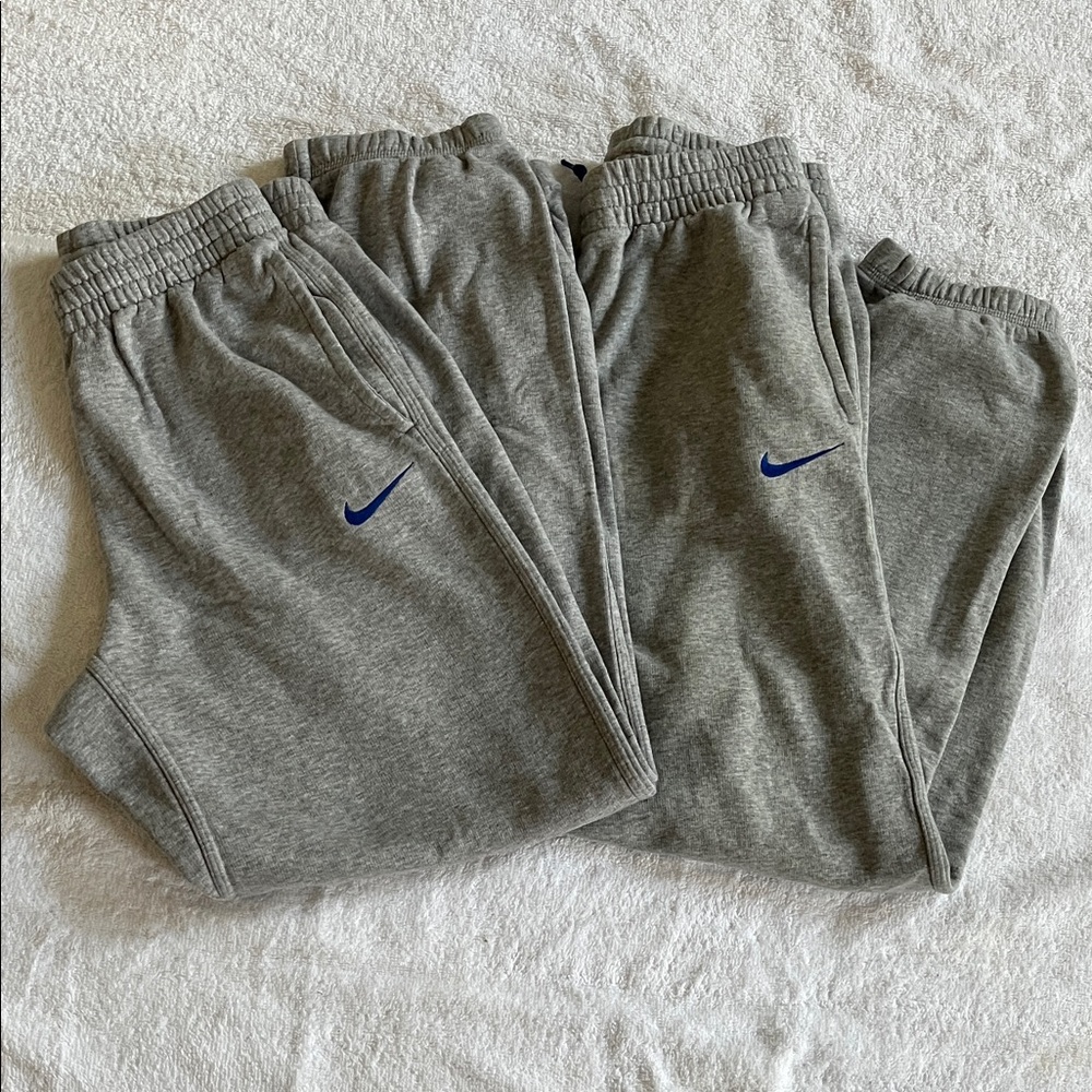 Nike Kids Gray Joggers with Blue Logo